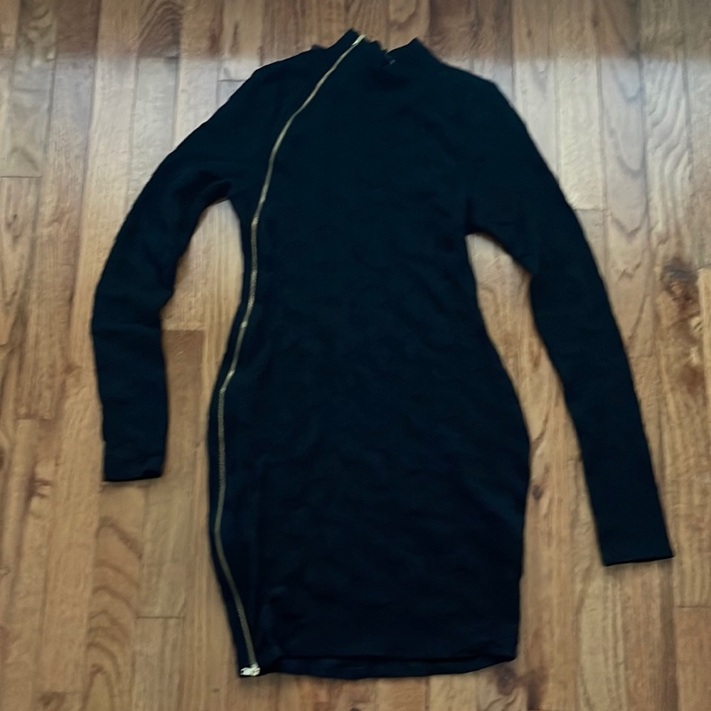 Fashion Nova Black Long Sleeve Dress with Gold Zipper